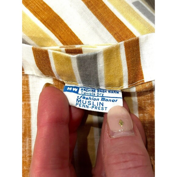 VTG Penn Prest MW Fashion Manor Striped Single Sheet Set Orange Gold Brown JCP - Picture 5 of 6